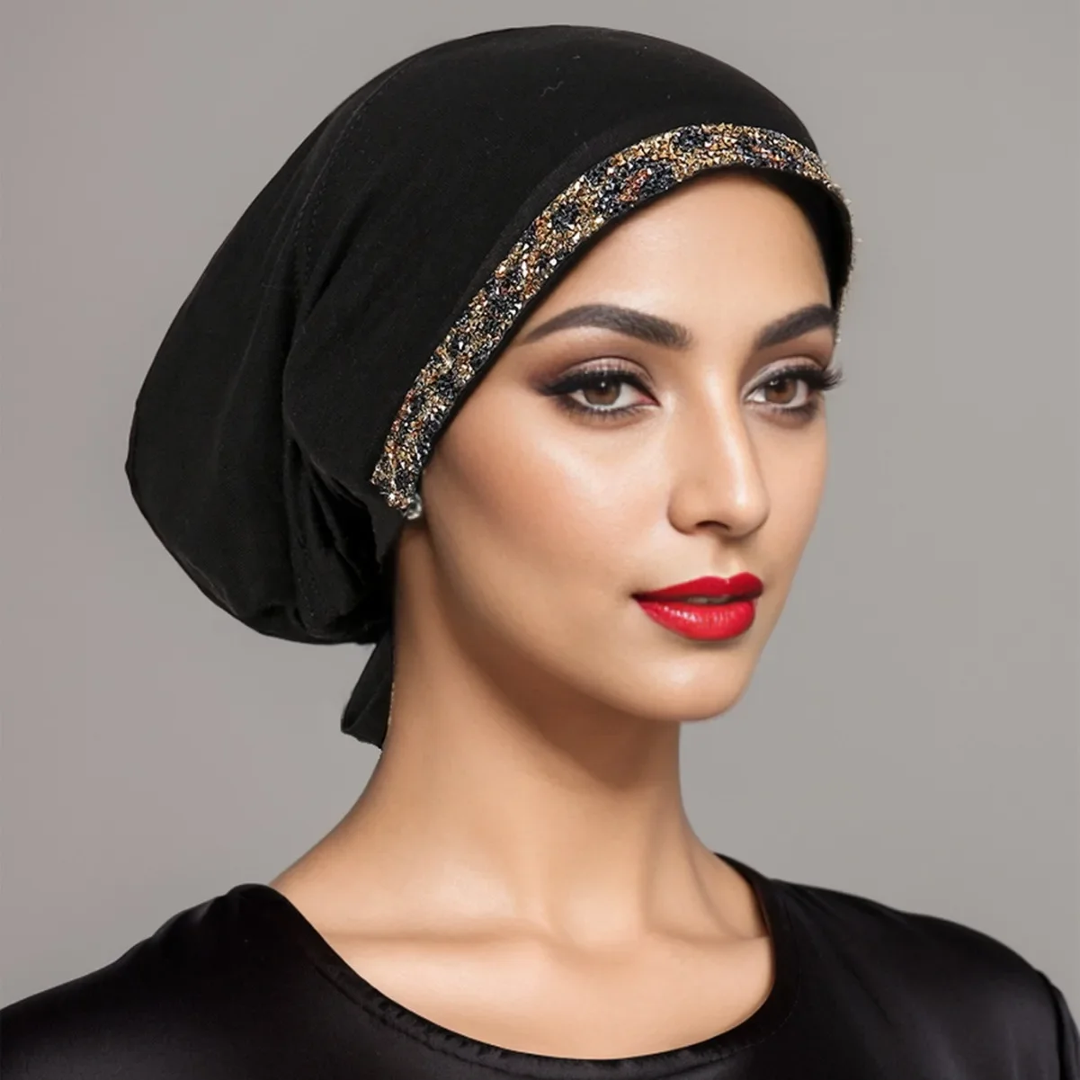 Fashion Modal Rhinestone Band Muslim Turban Hat Inner Hijab Caps Islamic Underscarf Bonnet Hats Female Headwrap Turbante Mujer