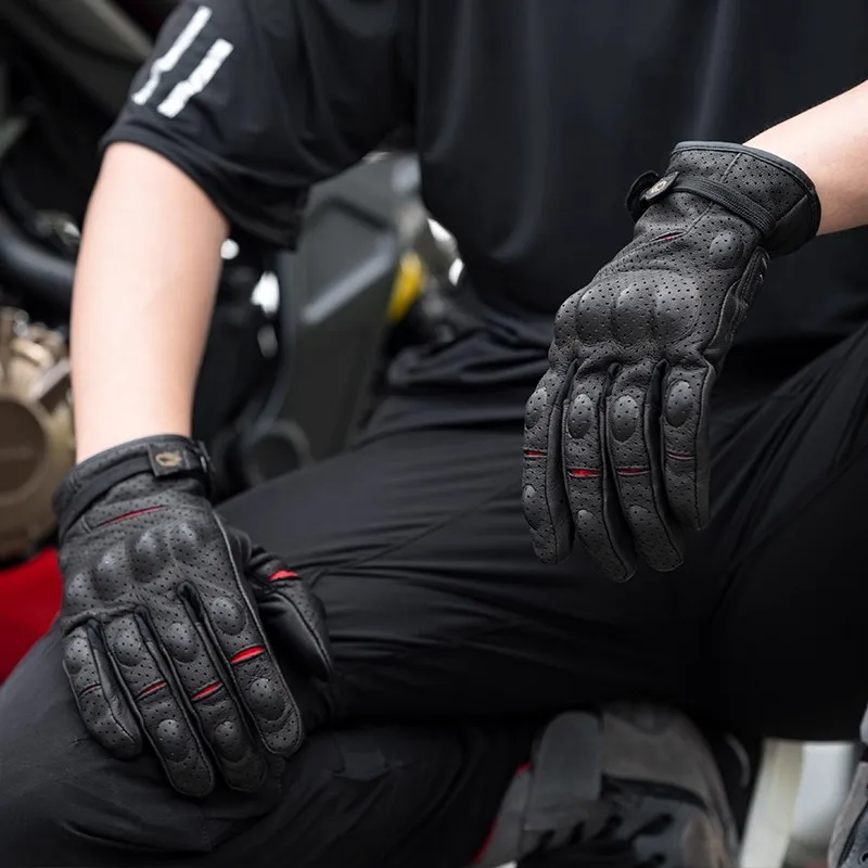 

Four season Sheep Leather Motorcycle Gloves Man Motorcyclist Biker Gloves Protection Windproof Touch Screen