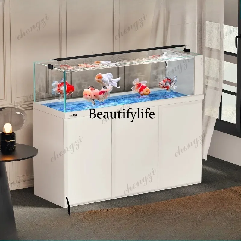 Z138 New 3-layer wet and dry separation living room vertical integrated gold crystal ultra-white glass landscaping goldfish tank