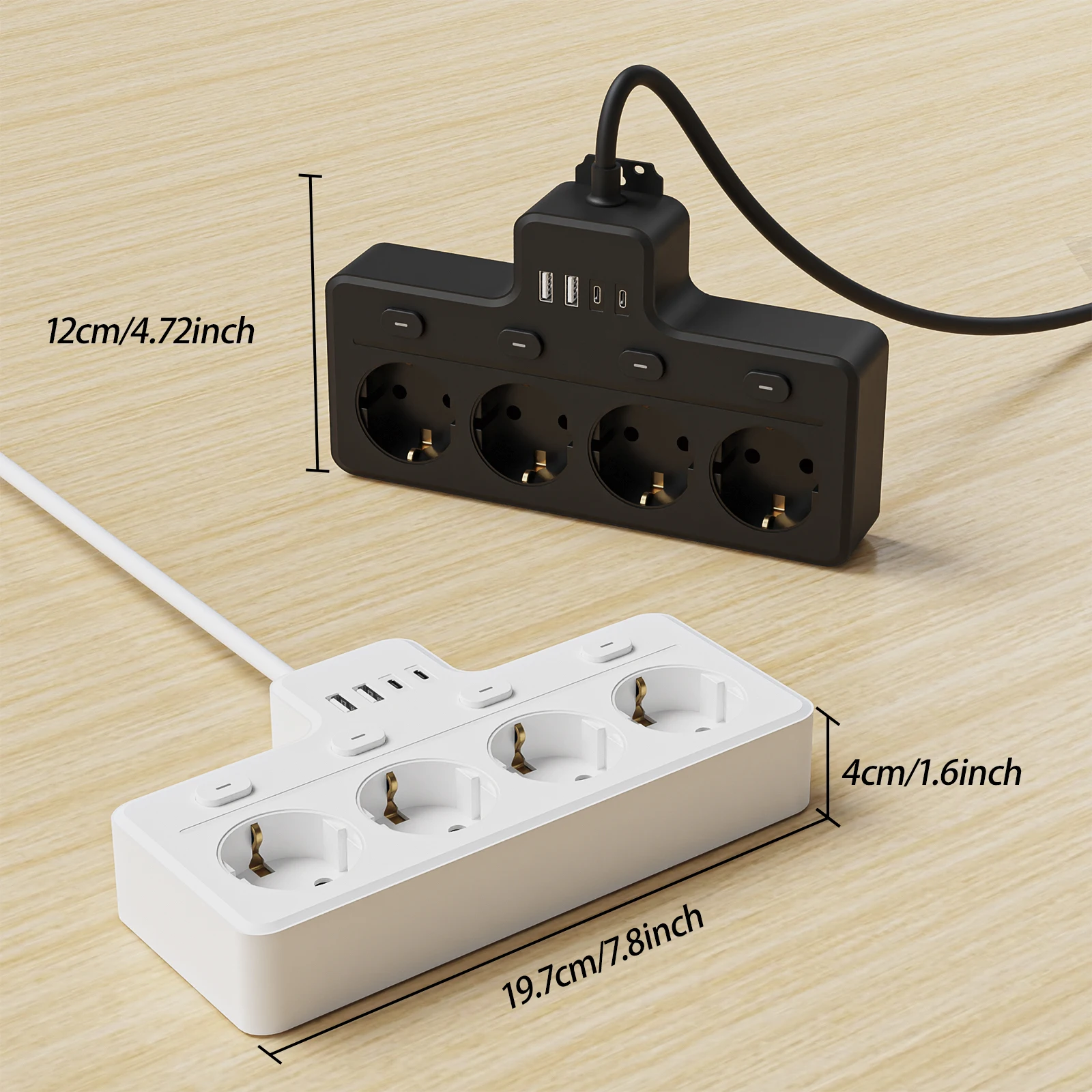 لوحة طاقة 8 في 1 من الاتحاد الأوروبي، لوحة توصيل سلك تمديد الطاقة متعددة المفاتيح، 4 مقابس تيار متردد، 2 USB 2 Type-C، ثابت شحن جدار سطح المكتب