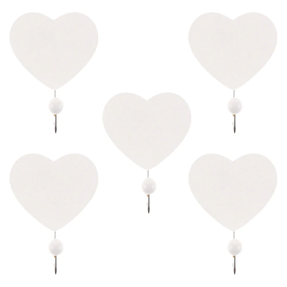 

5pcs Heart Shaped Hooks Wall Decorations Wooden Storage Cute Hanger Suitable Coats Clothes Bedroom Space Saving Door