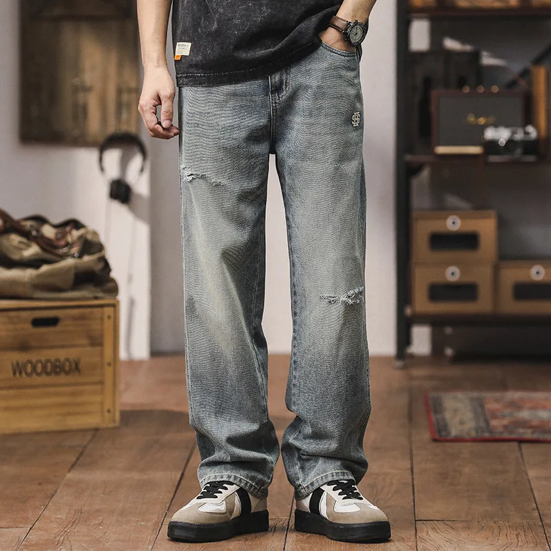 Spring and autumn new cargo pants wide leg jeans men's fashion brand straight leg loose casual pants retro pants