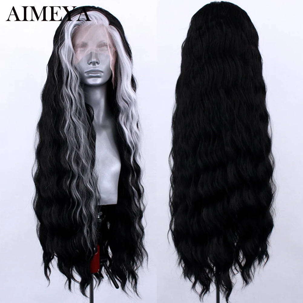 AIMEYA Highlight White Synthetic Lace Wigs for Women Loose Wave Lace Front Wig Synthetic Cosplay Wigs High Temperature Daily Wea