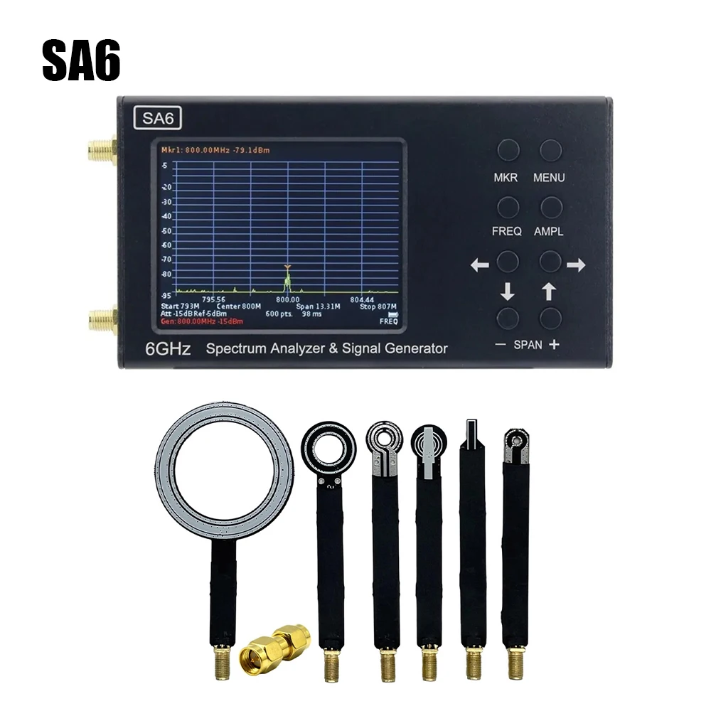 SA6 Portable Spectrum Analyzer Signal Generator 35 To 6200Mhz Signal Measurement Boosters Amplifier Magnetic Field Probe HTOOL