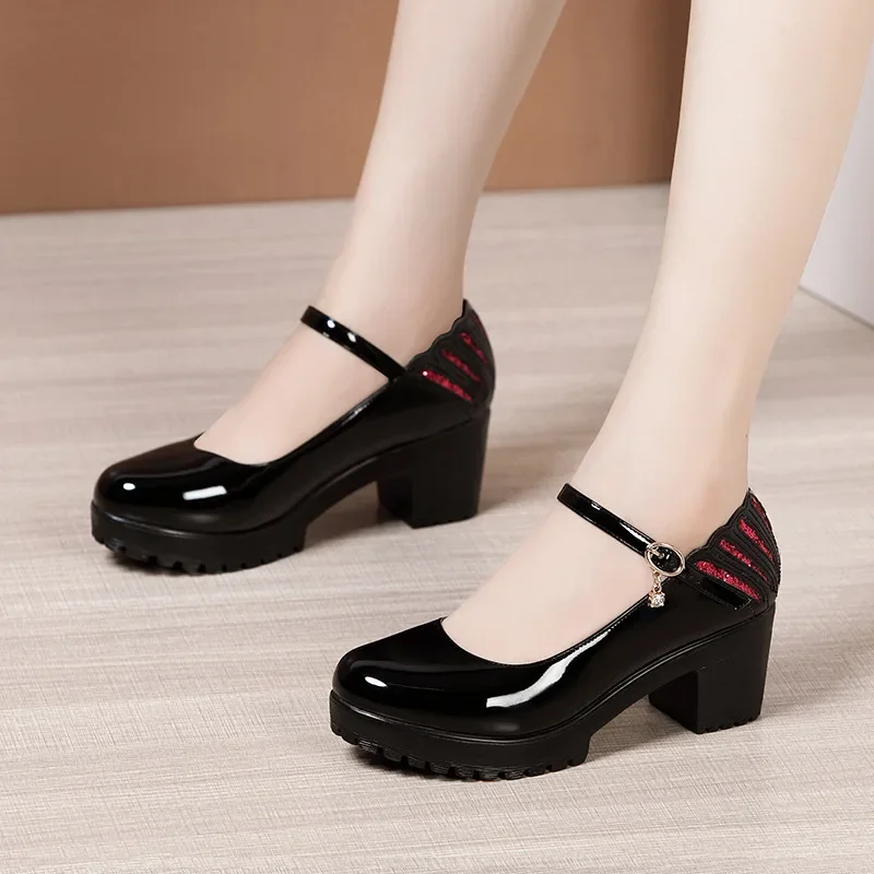 6 8 10cm Small Size 32-43 Shallow Patent Leather Shoes Women Mary Janes 2024 Fall Block Heels Shoes Platform Pumps Office Mom