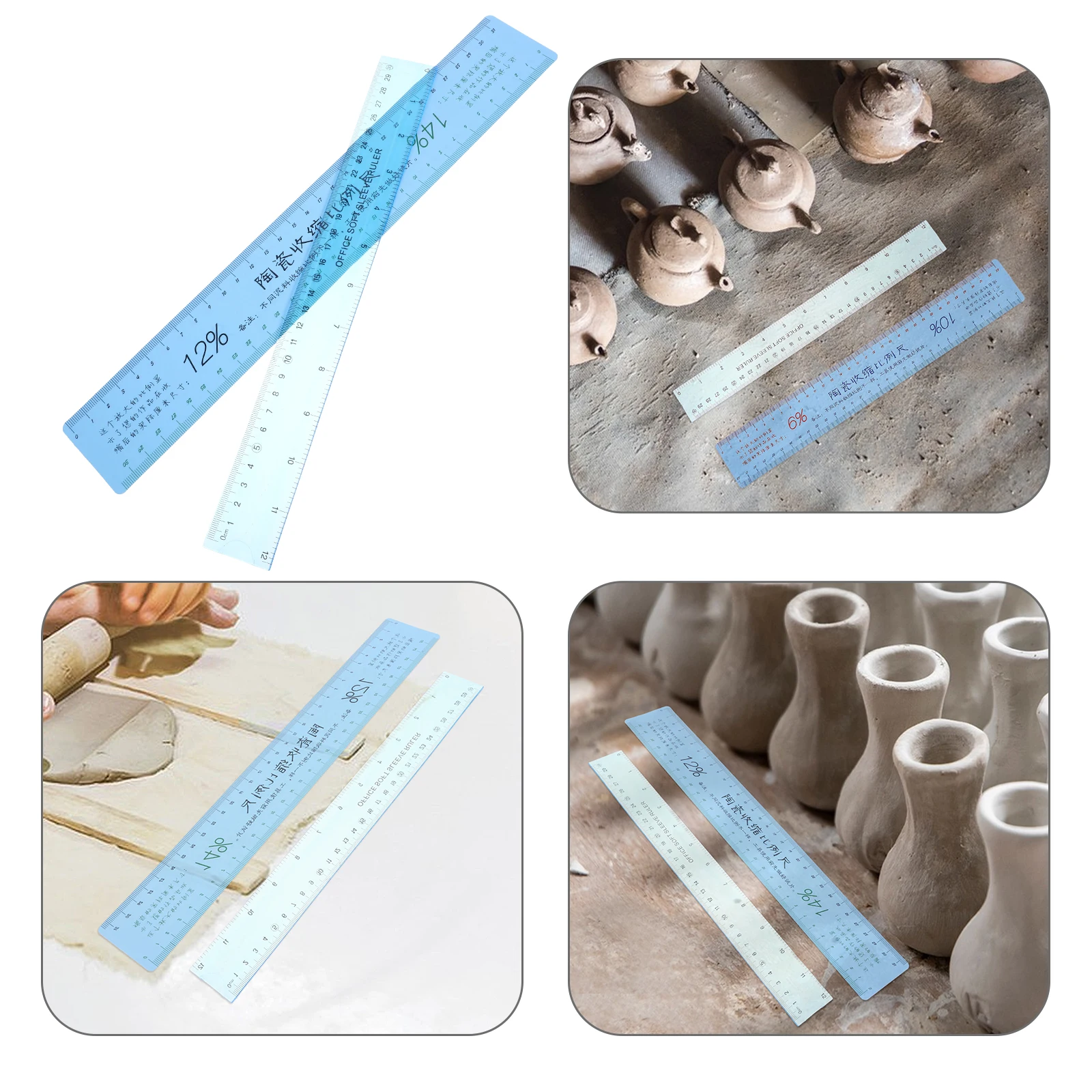 

2Pcs Ceramic Shrinkage Scale Ruler Flexible Plastic Folding Ruler Portable Multifunctional Measuring Gauge for Pottery Classroom