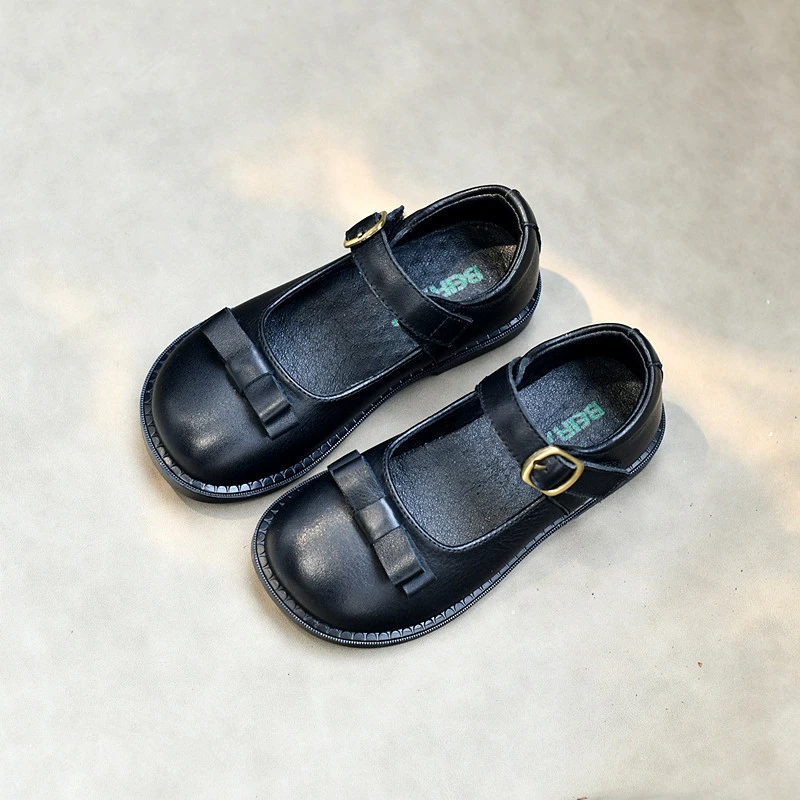 Top Quality Cowhide Girls School Shoes Soft Genuine Leather Bow Baby Children's Casual Shoes Spring Autumn Mary Jane Kids Shoes