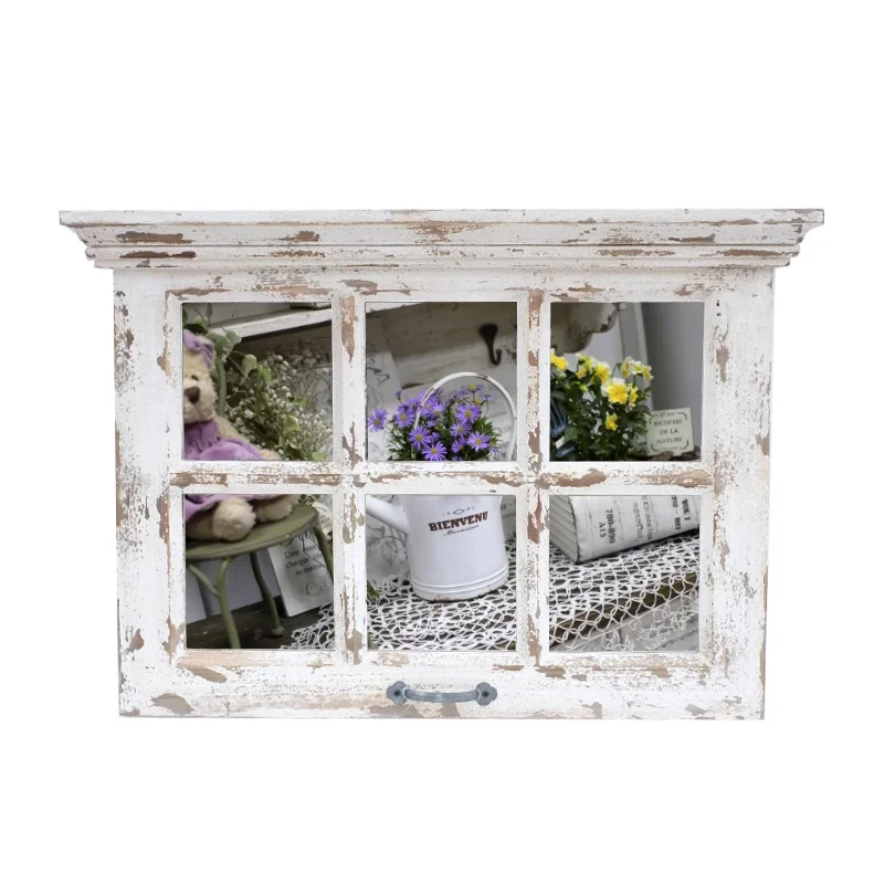 

Nice Unique Handcrafted Vintage White Wooden Wall Decor Window Frame with Mirror