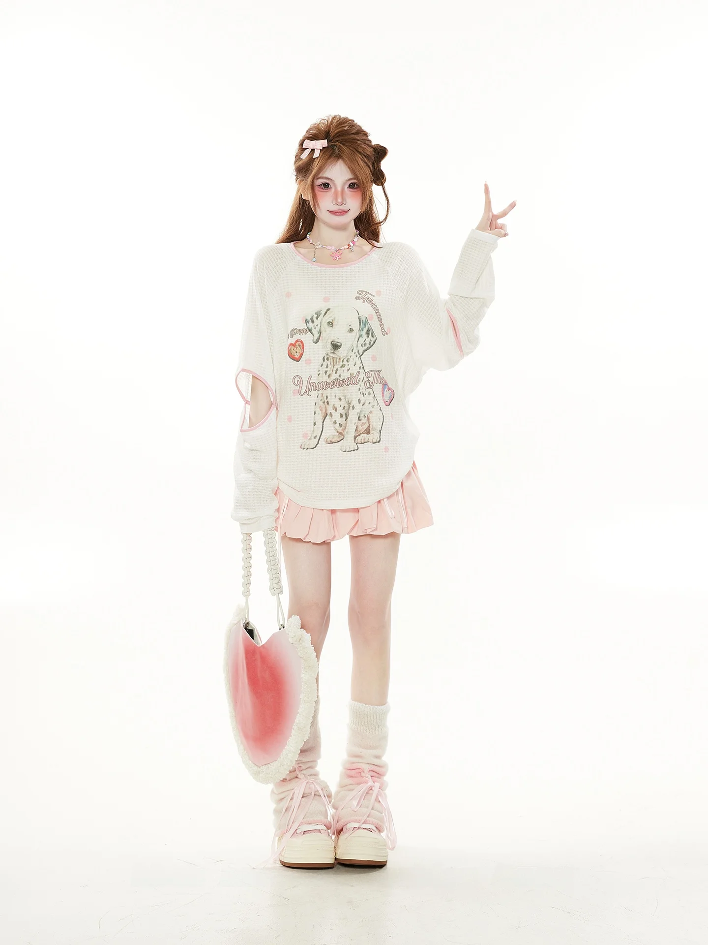 

Cute Cartoon Long Sve Hollow out Design Women's T-irt Spring Summer Commute Sle Korean Version Straight Cut Polyester ...