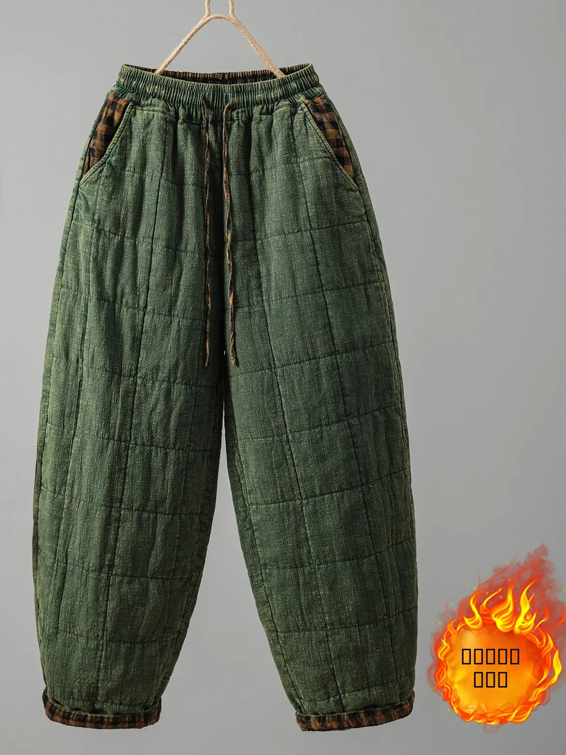 Retro Patchwork Baumwolle Woolen Thiened Winter Casual Breite Bein Hosen frauen Oberbekleidung Hohe Taille Harlan Hosen Warme Freizeit