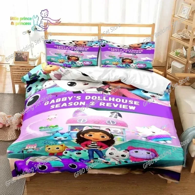 Gabby's Dollhouse Cartoon 3D Comfortable Duvet Quilt Cover Pillowcase Bedding Set Children Bedroom Decoration Home Textile