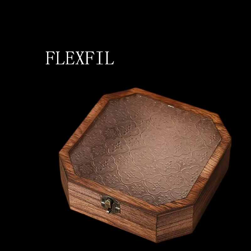 FLEXFIL Jewelry Storage Box Vintage Handmade octagon glass Wood Accessories Gift Box Furniture Bedroom Tabletop Storage Box