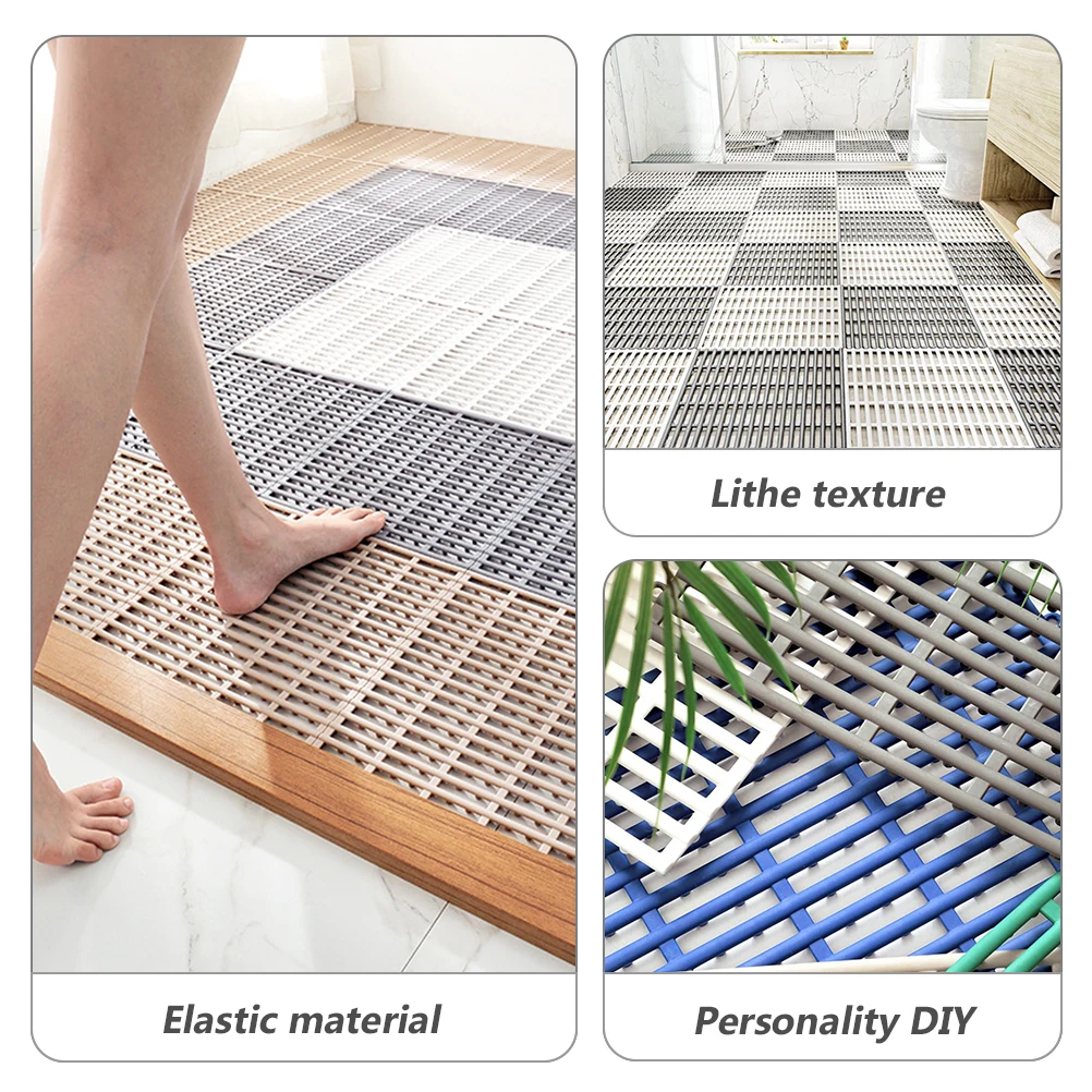

2pcs Non-Slip Rubber Floor For Bathroom Drain Waterproof Bathing Mat Splicing Floor Pad Custom Size Easy Cut Dishwasher Safe