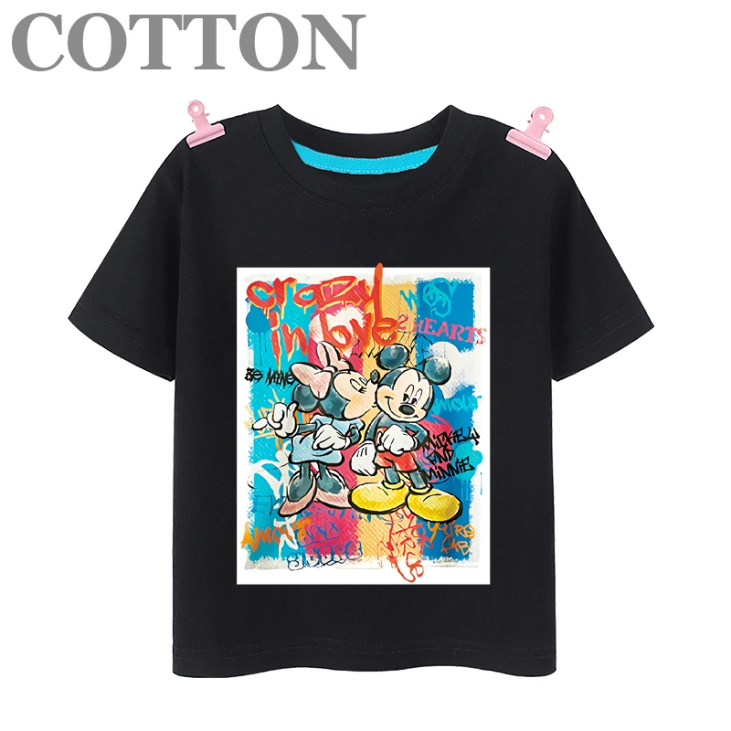 Mickey Mouse and Minnie Mouse cotton summer fashion cartoon T-shirt round neck short sleeve Disney cartoon printed pattern