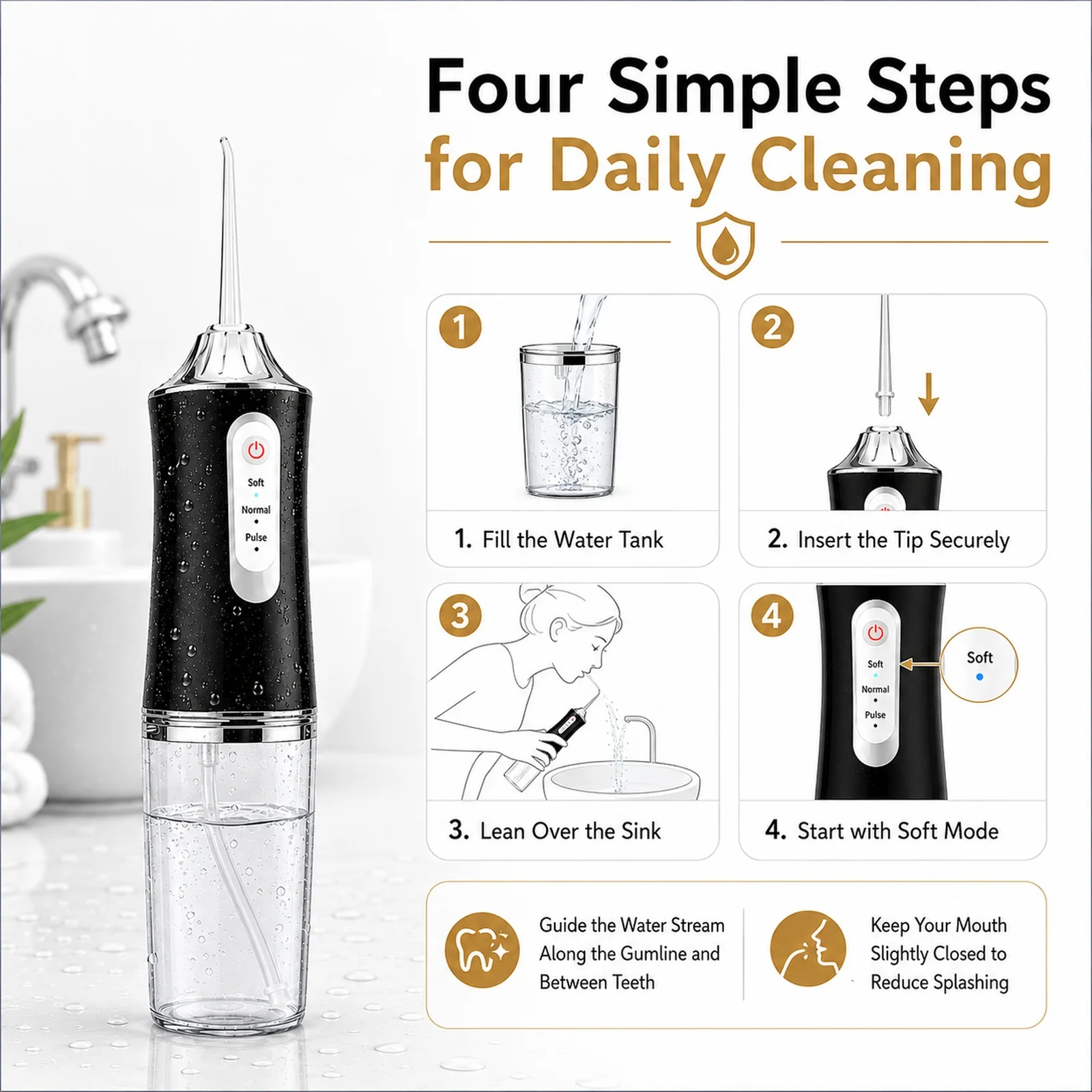 Pro Dental Oral Irrigator Flosser Removal Cleaning Wireless Brush Ipx7 Store Water Floss Irigator Waterpick For Tooth Mouth