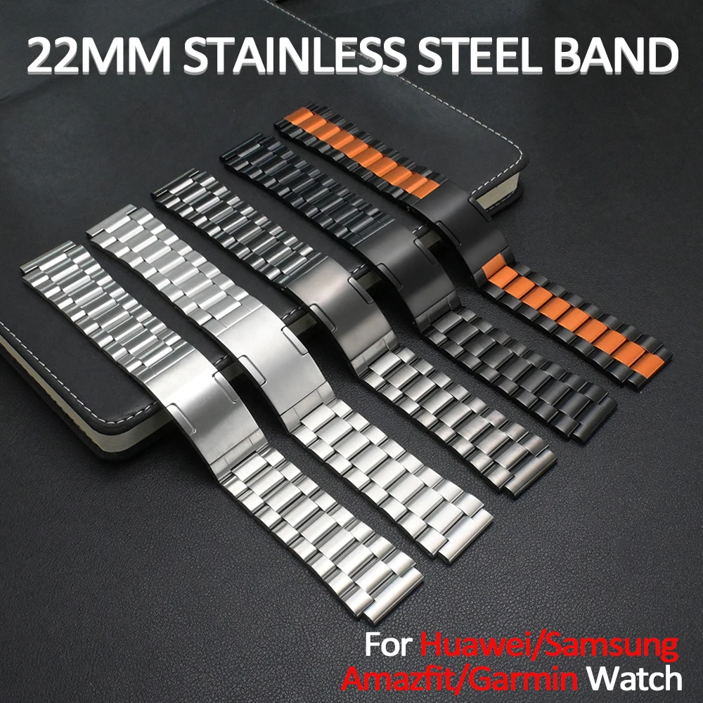

22mm Stainless Steel Metal Strap for Huawei Watch GT5 Pro 46mm 4 4 Pro Ultimate Band For Amazfit Balance GTR 2 Oneplus Watch 3 2