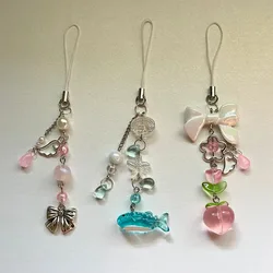 Cute peach whale shark phone charms bow charm handmade accessory Y2K aesthetic