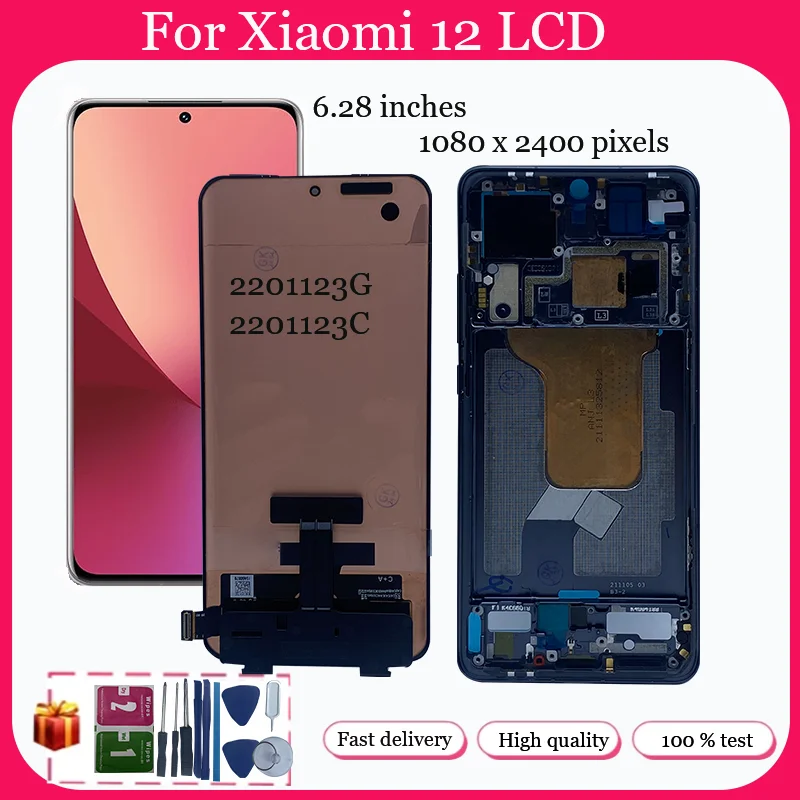 Original 6.28'' LCD for Xiaomi 12 Mi 12 LCD Touch Screen Mi12 2201123G, 2201123C Display Assembly