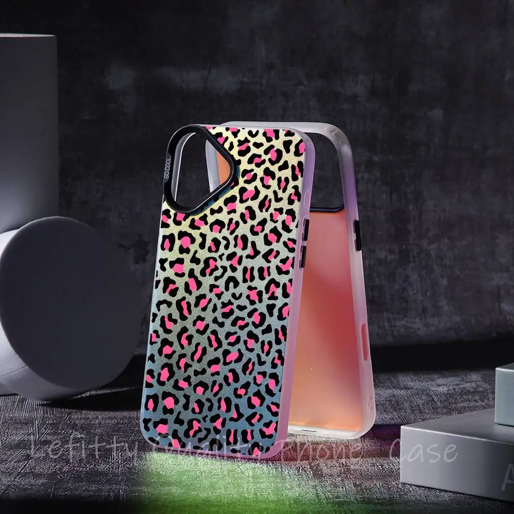 Fashion Classic Leopard Print Phone Case For IPhone 17 16 15 14 13 12 11 Plus Pro Max Multicolor Aurora Laser Shockproof Funda