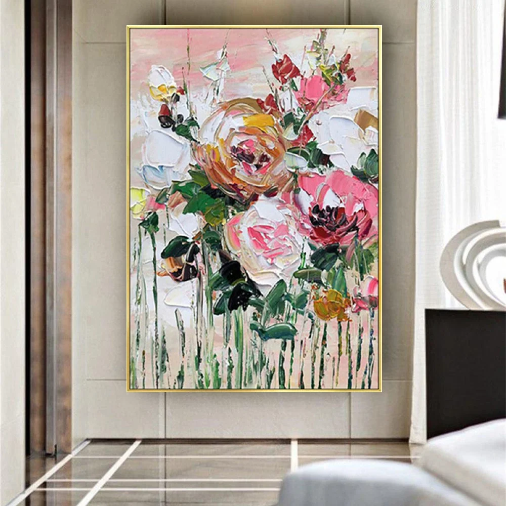 High Quality Abstract Flower Oil Painting On Canvas Original Pictures For Living Room Decor Wall Art Trim Piece Handmade Mural