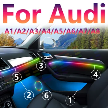 適用於奧迪A3的LED車內氛圍燈升級套件,適用於A6、A7、C5、C6、Q3、Q2、Q7、A1、A4,64色RGB交響樂APP控制,12V 8 最佳銷售 奧迪A6 C6改款 - №4