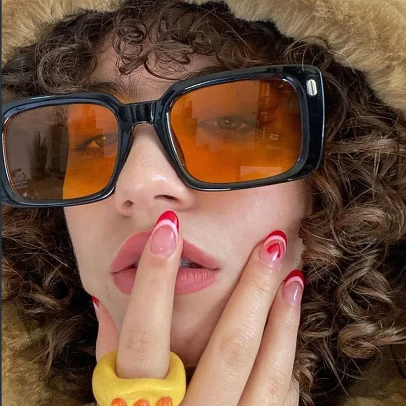 

Square Vintage Sunglasses Woman Brand Designer Retro Sun Glasses Man Fashion Rivet Black Orange Yellow Pink Mirror Oculos De Sol