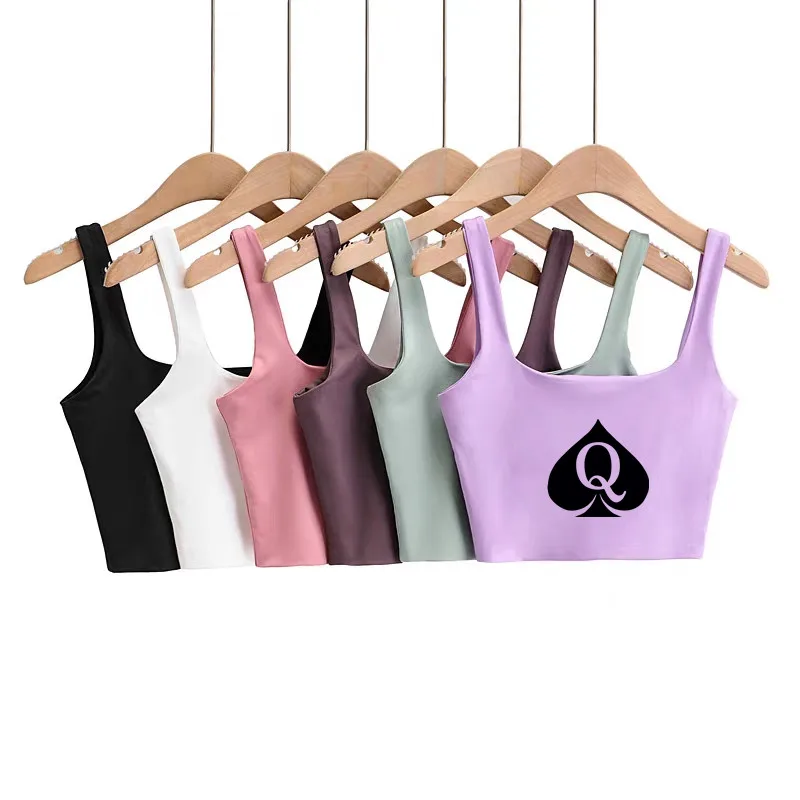 Queen of Spades Crop Tops Cute Slim Top Camis Sleeveless Hot Clothing for Women Double Ladies Good Quality Female Tops White Top