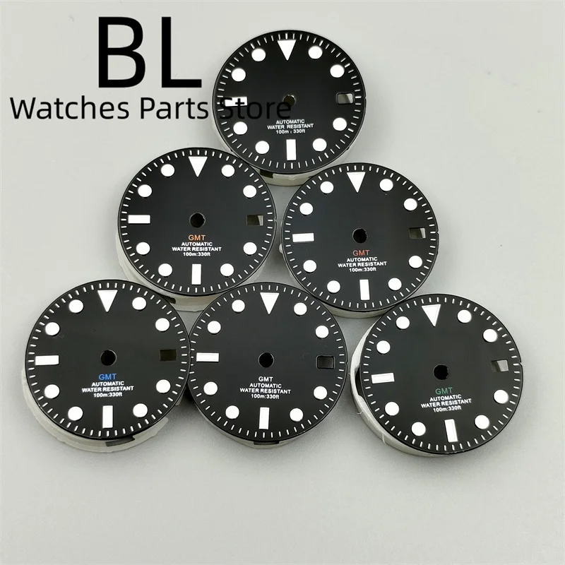 

BLIGER Glossy Watch Dial 29mm For NH34 GMT Men's Watch Black Dial With Green Red Blue Orange GMT TextGreen Blue Luminous Index