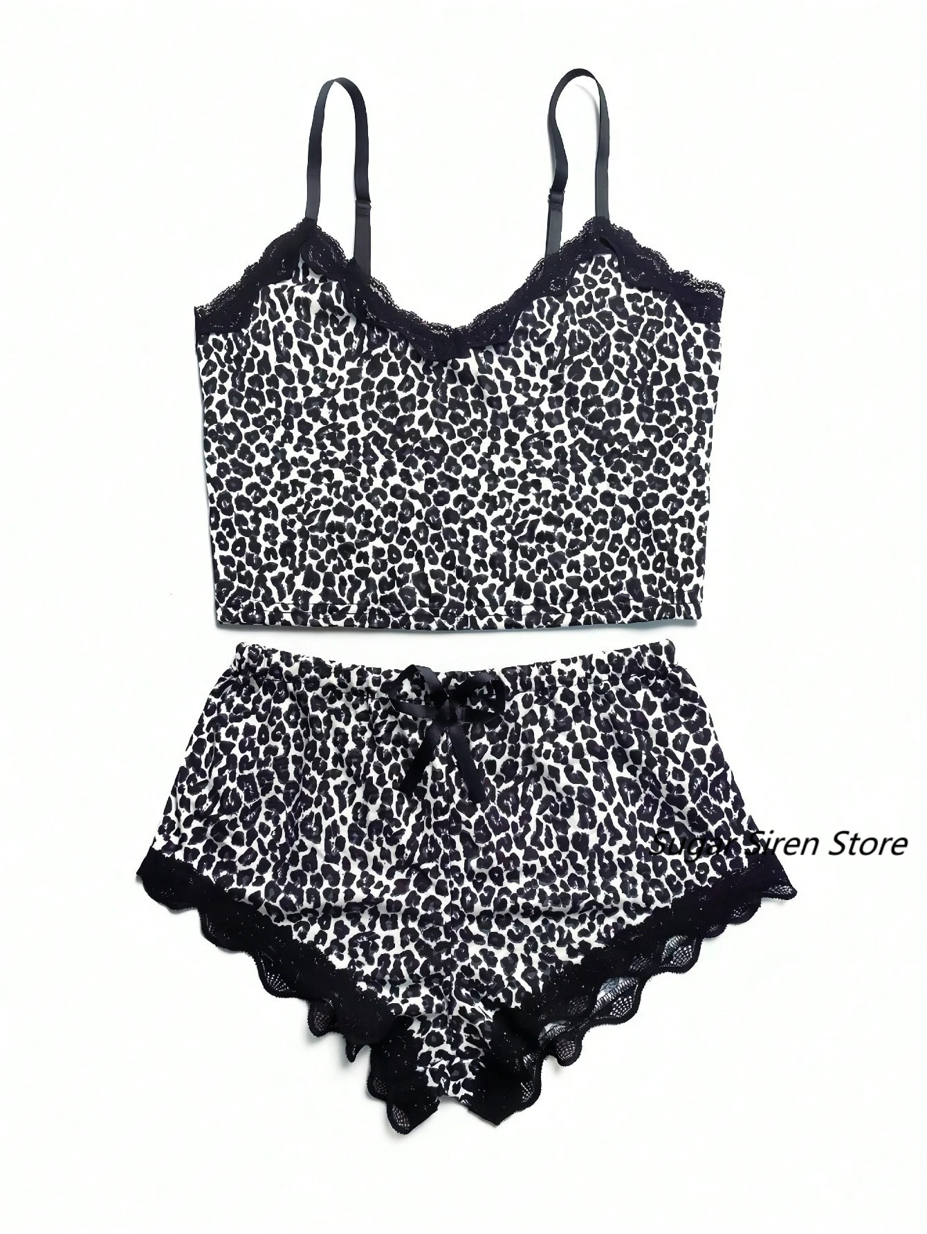 Pajama Set Shorts 2-Piece Short-Sleeved Casual Set Pajamas Soft Pajama Lace More Sexy And Bow, Two Pieces Set