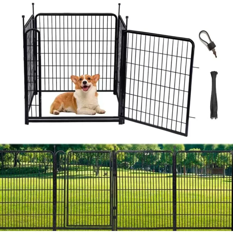 

48 in(H) Garden Fences and Borders, Dog Fence Outdoor for Yard, 4 Panels Total 8.9 Ft(L) Animal Barrier Fence No Dig, Heavy