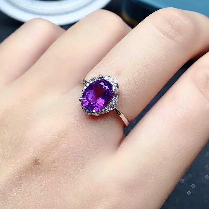 

Classic Silver Crystal Ring for Daily Wear 2ct 7*9mm VVS Grade Natural Amethyst Ring 925 Silver Sterling Silver Amethyst Jewelry