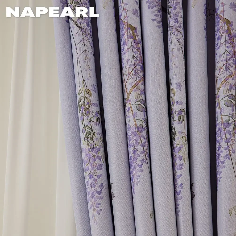 NAPEARL Purple Wisteria Flowers Printing Curtain Shading Blackout Window Blinds Living Room Bedroom Decor 1PC