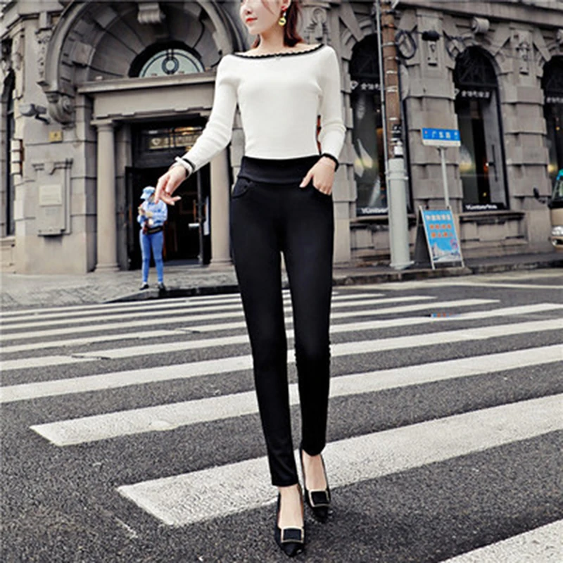 New Women Pants Fashion Solid Slim High Waist Long Trousers Pencil Trousers Fall Pocket Pants Women Ladies Pants Femme