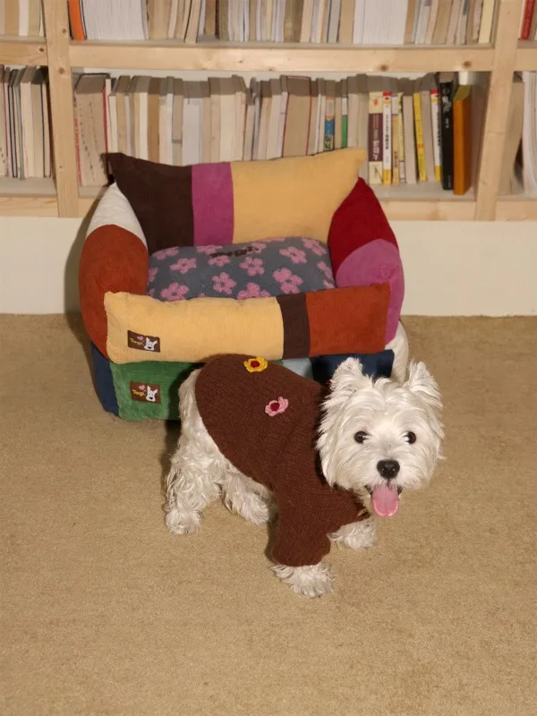 

Smart pet warm corduroy splicing pet sofa plush removable seat cushion kennel