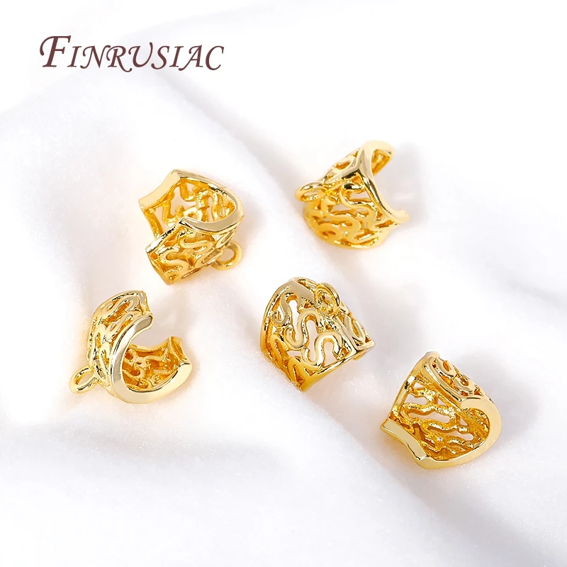 18K Gold Plated Brass Metal Hollow Pattern Opening Spacer Beads Charms Pendant Bail Connector For DIY Jewelry Making Findings