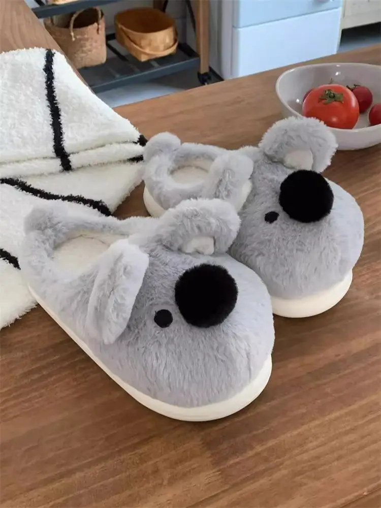 Cute Animal Koala Slippers Indoor Men Big Size Gray Fur Slipper Male's Winter House shoes for Women 2024 Fuzzy Floor Shoes