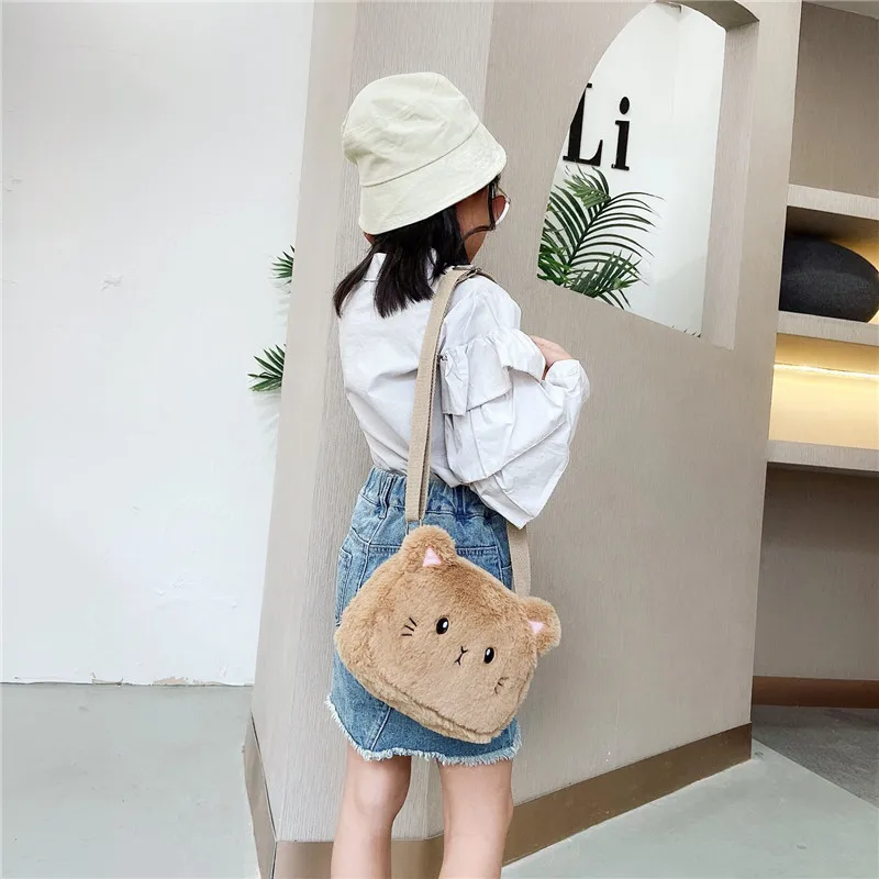 

Autumn and Winter Children's Crossbody Bag Plush Single Shoulder Crossbody Bags Cute Cat Little Girl Coin Purse Accessories Bag