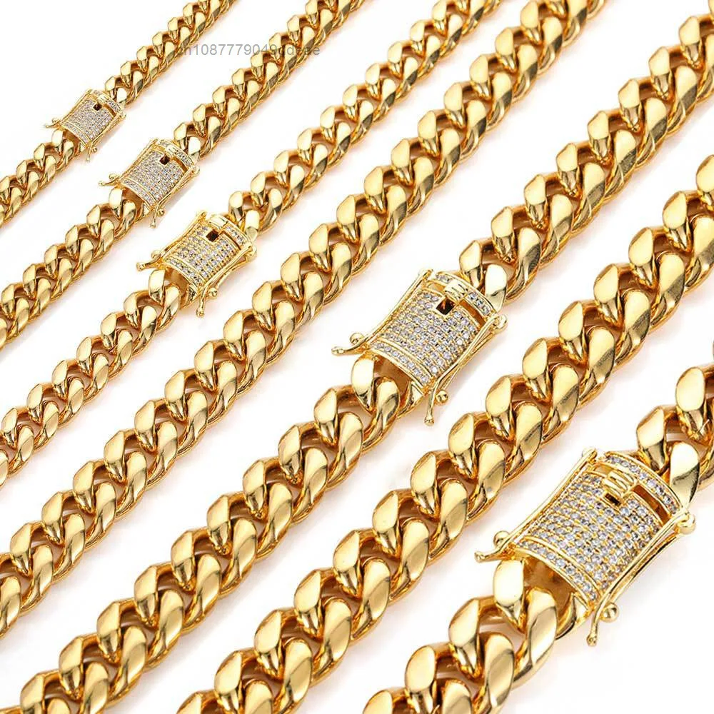 

Hot Selling 14k Gold Plated 12mm Miami Cuban Link Bracelet Chain Luxury Cuban Men Gold Bracelet Necklace Hip Hop Jewelry