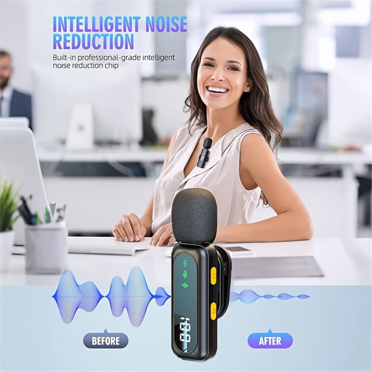 Top Professional Wireless Lavalier Microphone System with Smart Noise Reduction LED Power Display for Live Streaming Vlog B