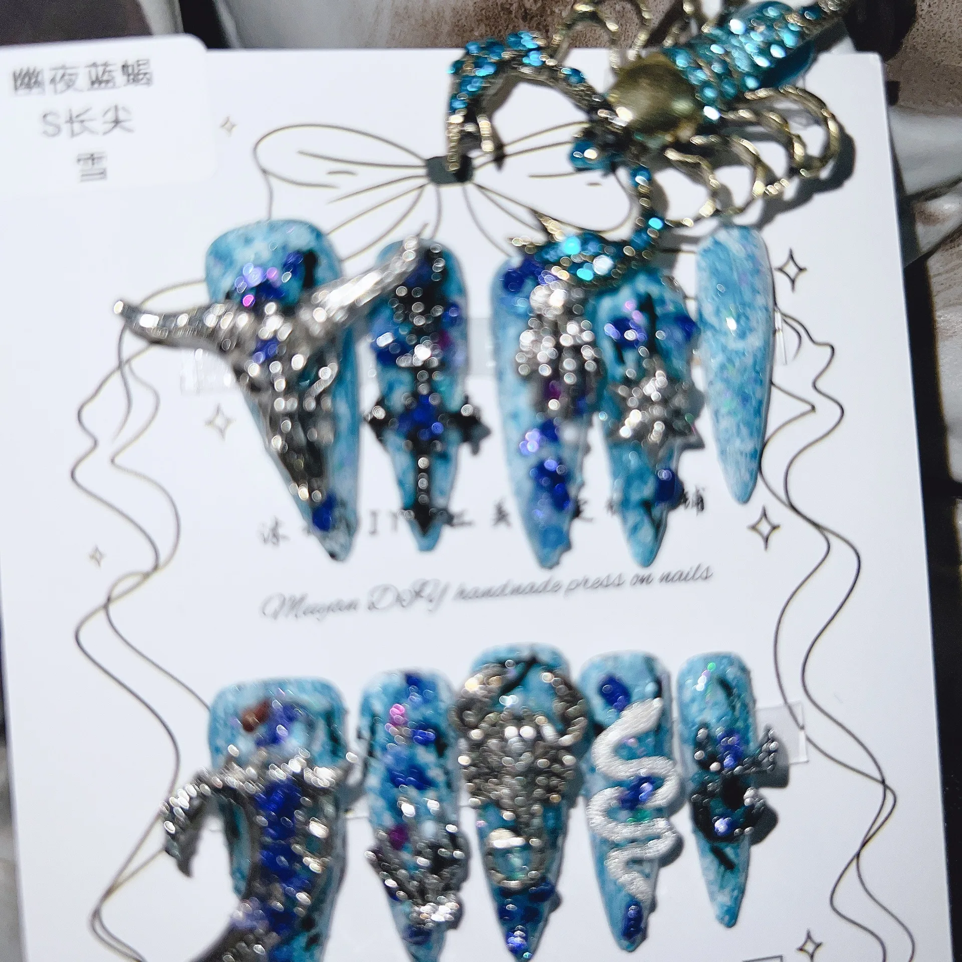 Gothic Style Press on Nails with Scorpion Elements Made of High quality ABS Plastic Alloy and Rhinestones Unique Design Exquisit