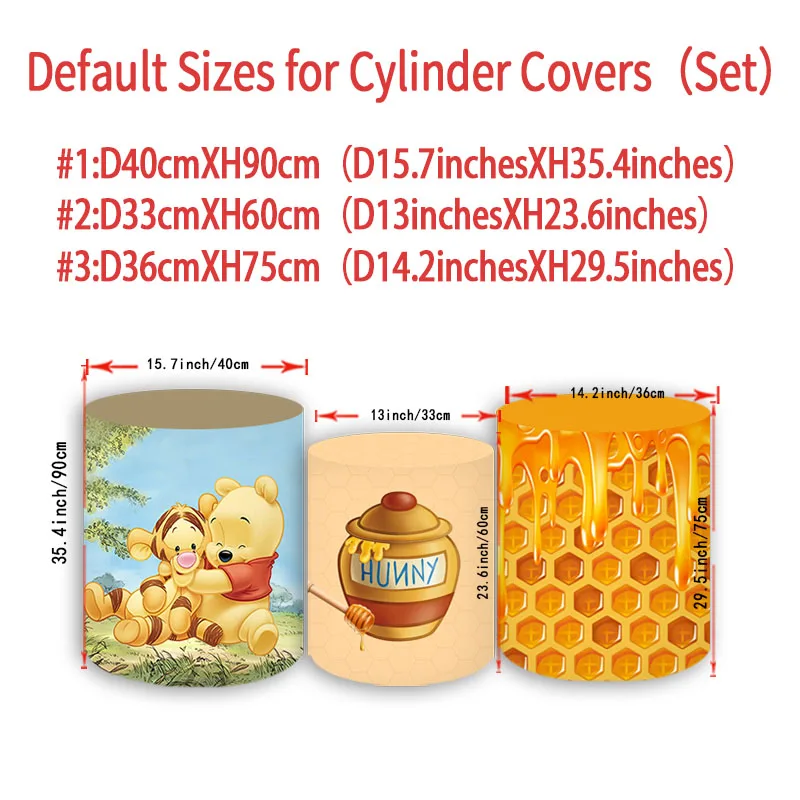 Winnie Bear Round Backdrop Covers Boys Cylinder Cover Birthday Party Vinyl Polyester Background