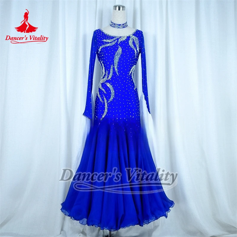 Volwassen Vrouwelijke Wals AB Stenen Competitie Kleding Aangepaste Sociale Dans Verpakt Heupen Jurken met Ketting Danser Vitaliteit