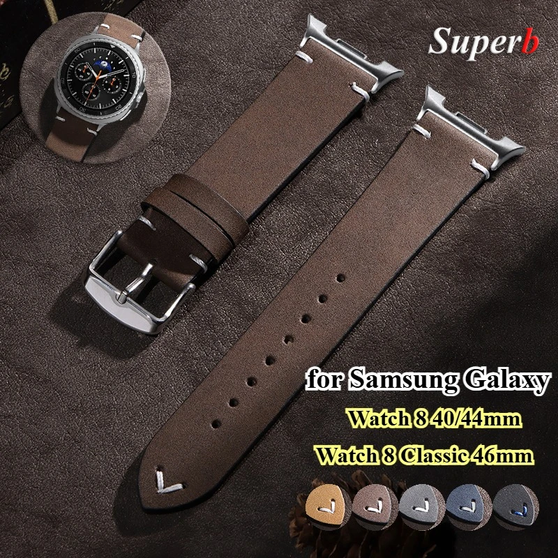 Tali Kulit PU Tanpa Celah untuk Jam Tangan Samsung Galaxy 8 Gelang Pengganti Klasik untuk Jam Tangan Galaxy 8 44Mm 40Mm 46Mm Aksesori