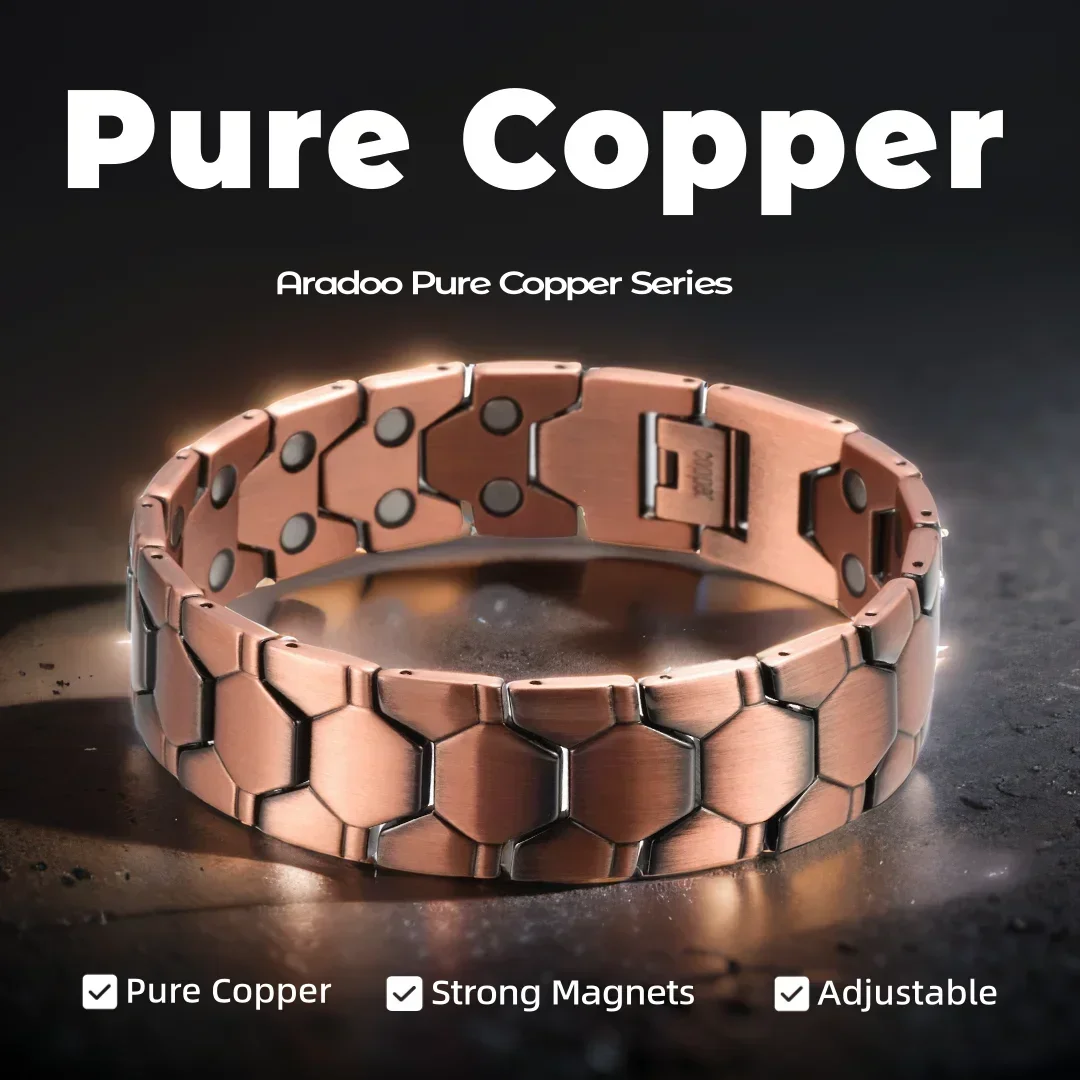 ARADOO Pure Copper Magnetic Bracelets for Men with Double-Row Strong Magnets Link Bracelet Jewelry Gifts
