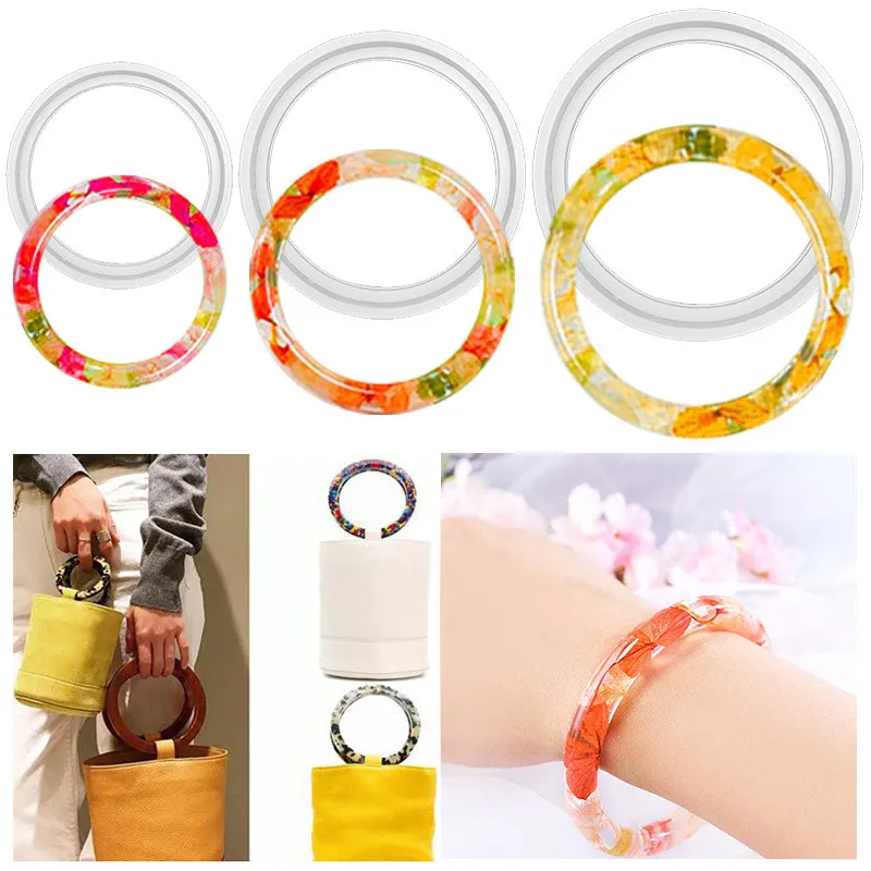 2PCS Silicone Bracelet Resin Epoxy Molds Bracelet Bag Handle DIY Jewelry Make Pendant UV Resin Mould Round Mixed Size Epoxy Mold