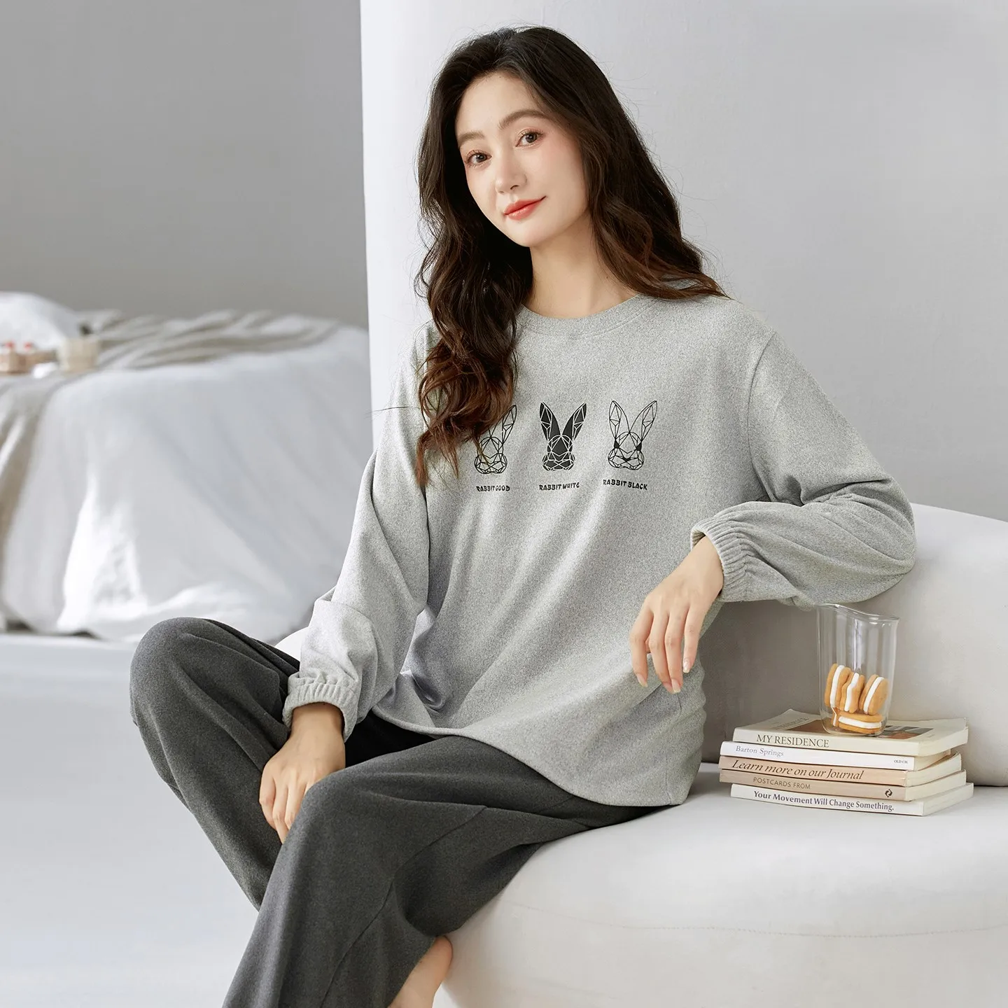 

Pajama Sets Tight Women Cotton Strawberry Bow Detail Buttoned Front Long Pants Breathable Sleepwear Sweet Adorable Winter Warm