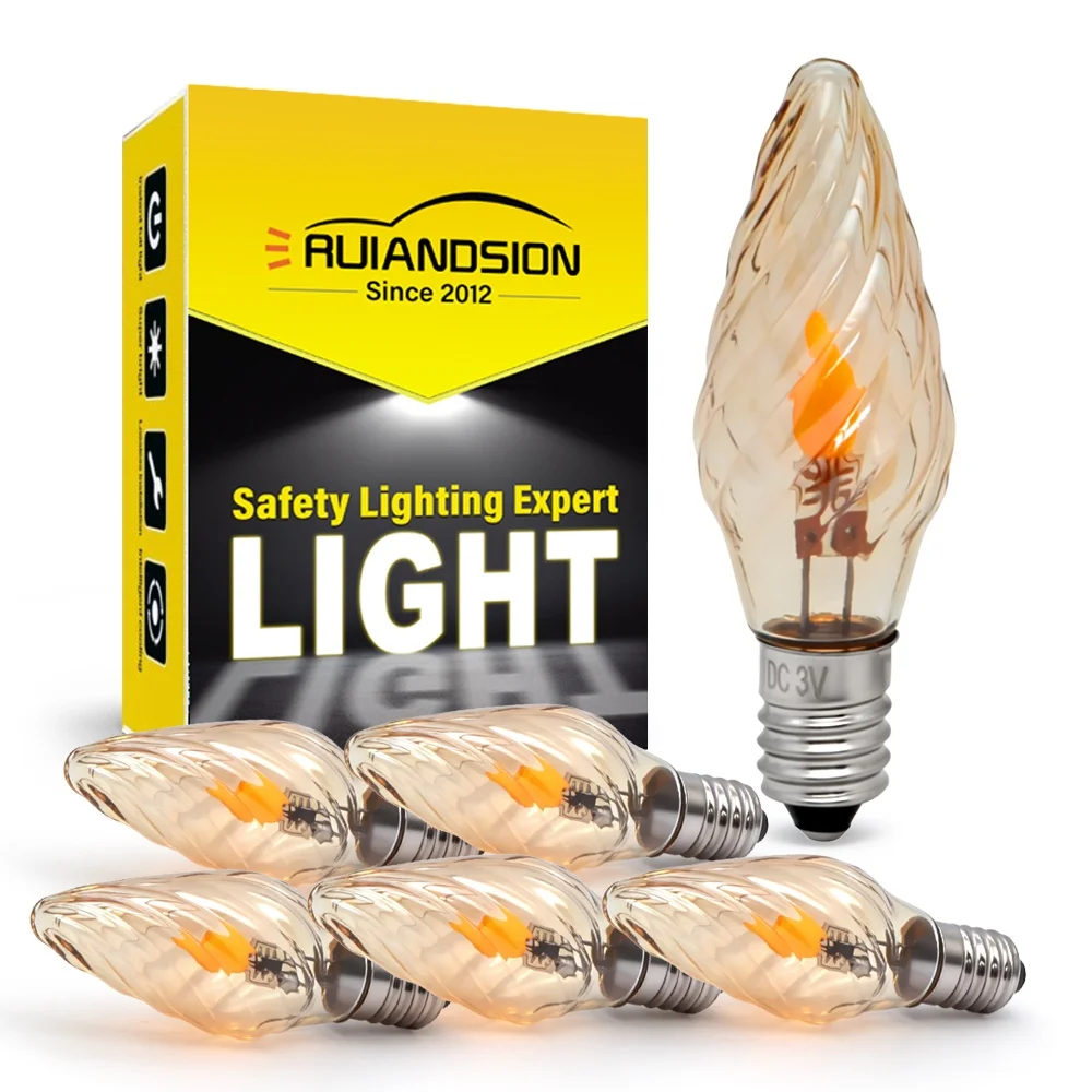 Ruiandsion E10 LED Bulb DC3V Yellow Screw-in for Chandelier Holiday Light String Wall Night Display Light AC 8-55V 6Pcs