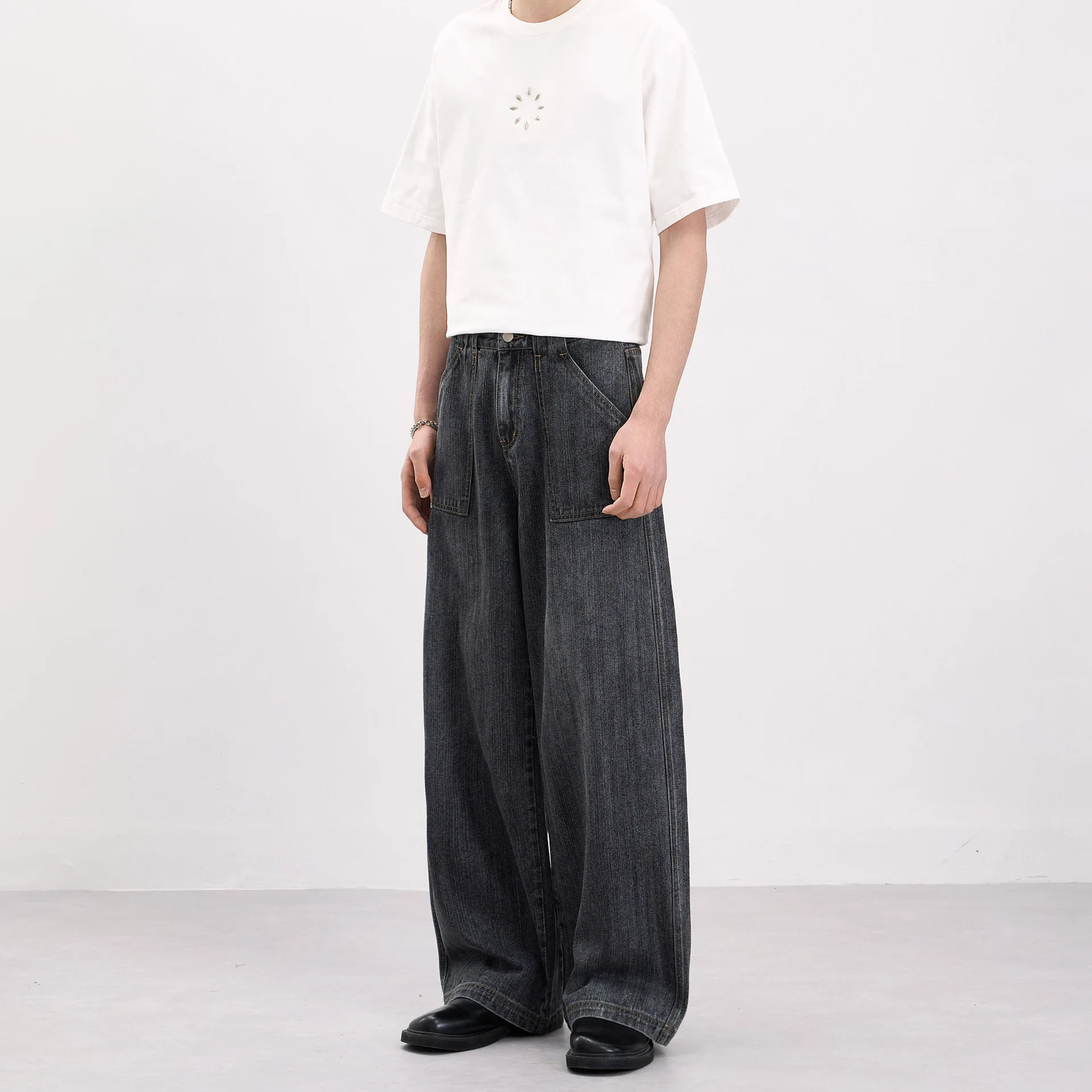 กางเกงยีนส์ผู้ชายทรงหลวมขาตรงส - Men'S Fashion Grey Jeans บทวิจารณ์และราคา