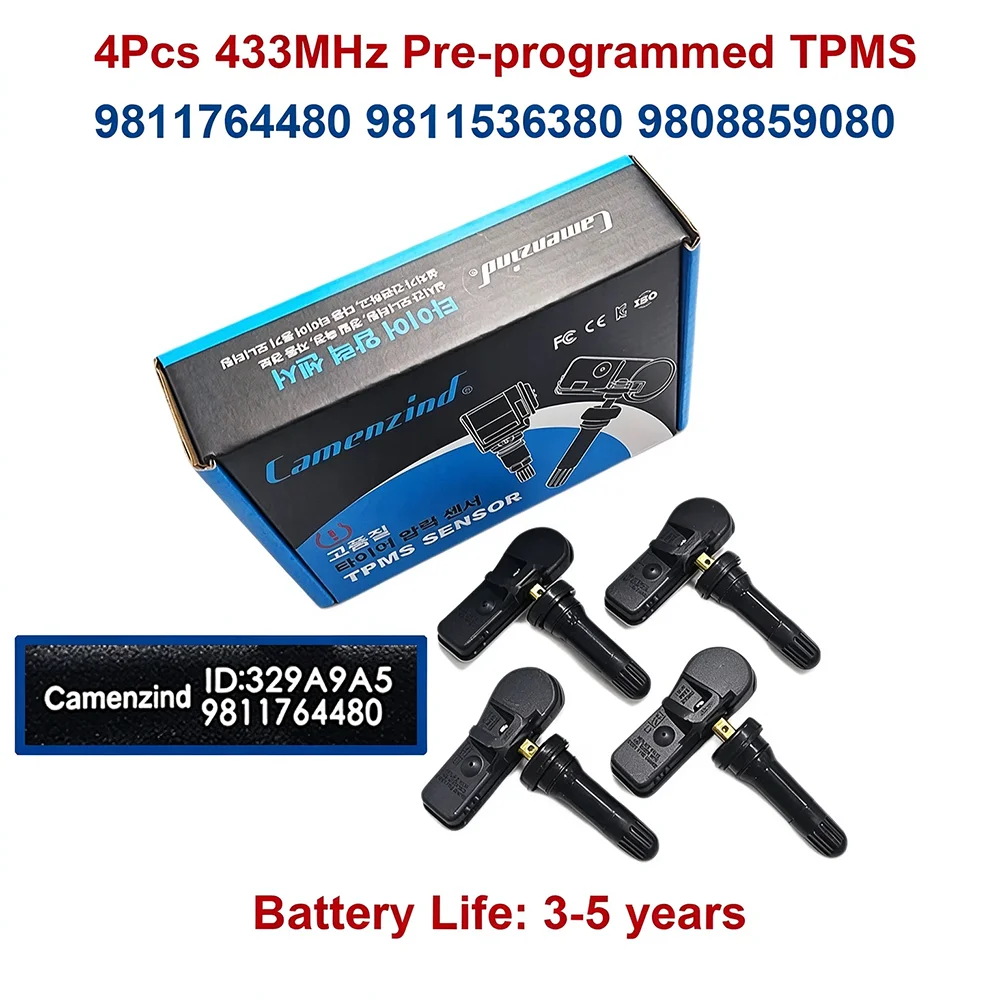 4PCS 9811764480 9811536380 9808859080 433MHz TPMS Tire Pressure Monitor Sensor For Citroen Berlingo C4 C5 C-Elysee DS4 DS5 DS9