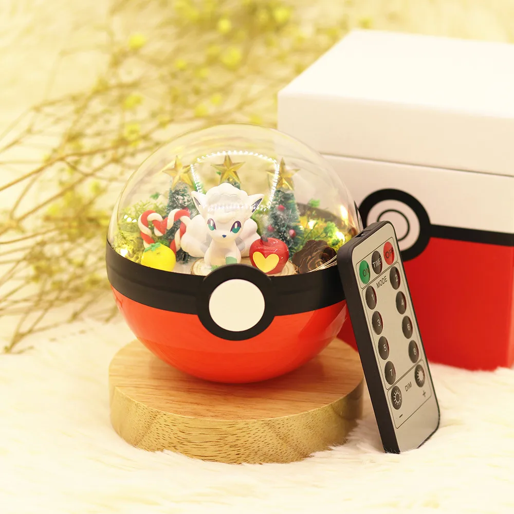 Takara Tomy Pokemon Ball Pikachu Figures Wireless Control LED Handcraft With Wooden Base DIY Toys Brinquedos Christmas Gifts